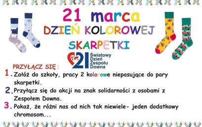 21 marca – Dzień Kolorowej Skarpetki –  Światowy Dzień Osób z Zespołem Downa w SP 4
