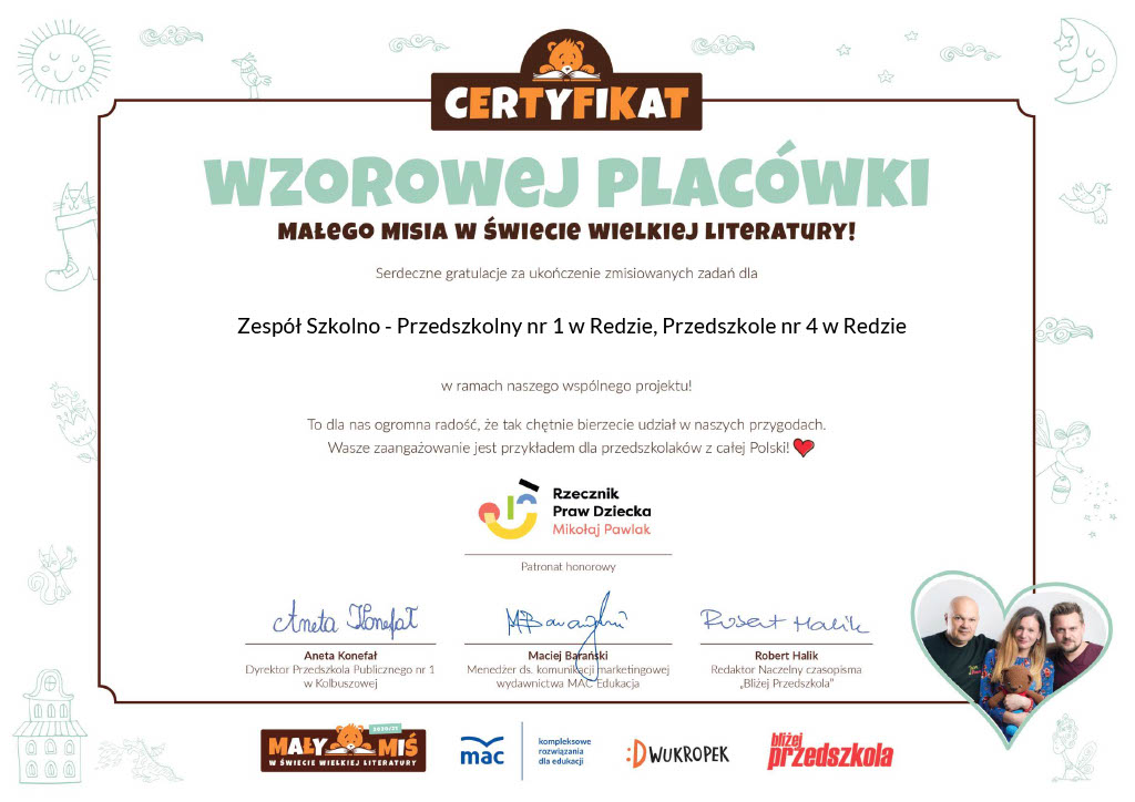 Przedszkolaki, z grupy: „Sówki” i ich udział w dwóch Ogólnopolskich Projektach Edukacyjnych, zakończonych certyfikatami uznania dla naszej placówki.