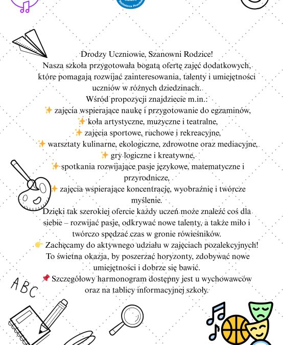 📢 Ogłoszenie dla Uczniów i Rodziców