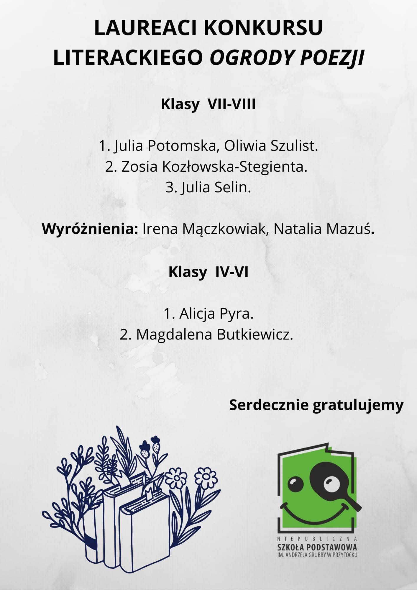 Laureaci Konkursu Literackiego Ogrody Poezji
