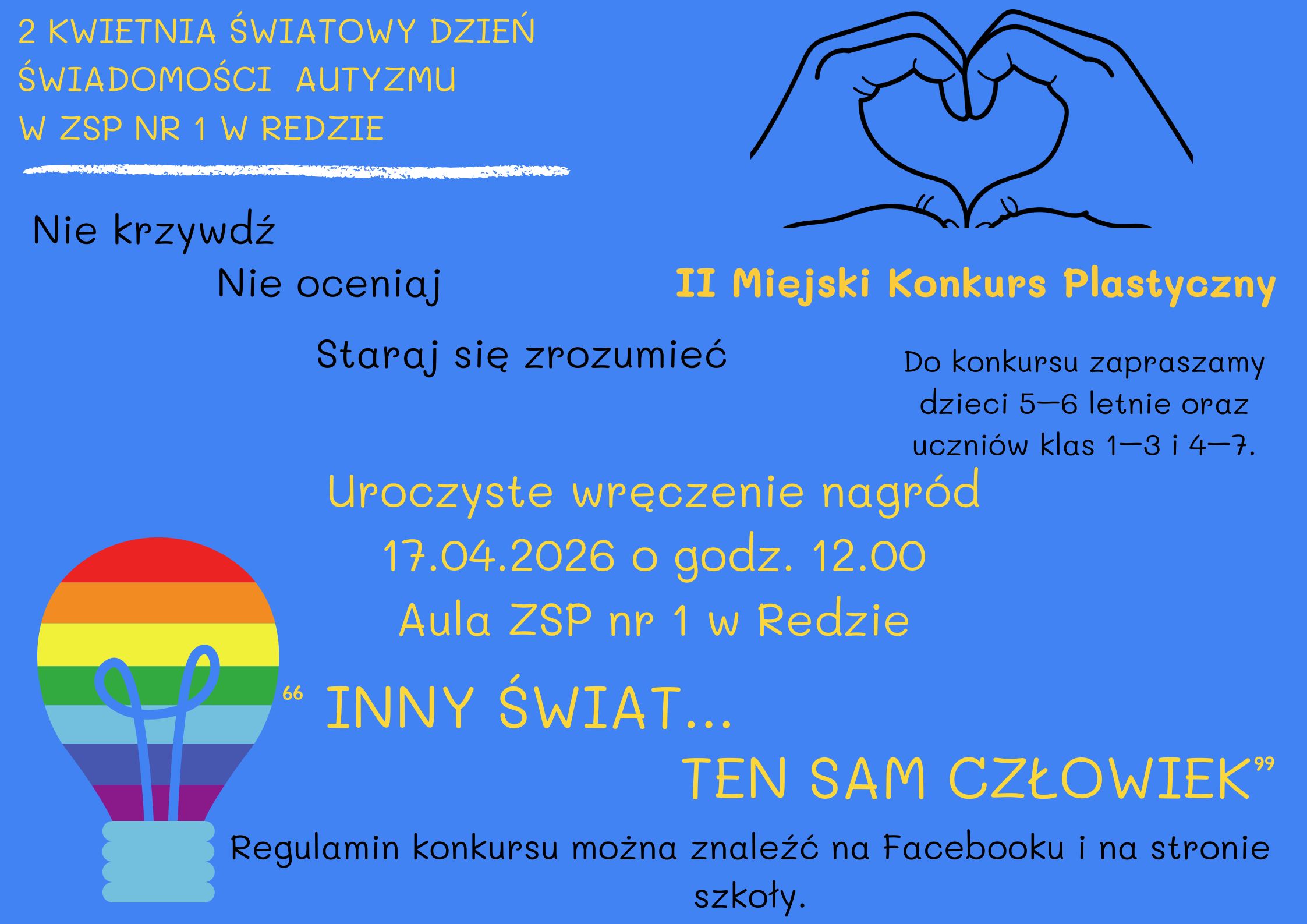 Zaproszenie na wręczenie nagród w II Miejskim Konkursie Plastycznym „Inny świat… ten sam człowiek”